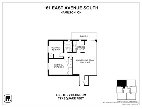 Floor plan of a condo at 161 East Avenue South, Hamilton, ON.